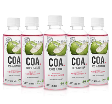 COA. 100% Rohes Bio-Kokoswasser, 250 ml
